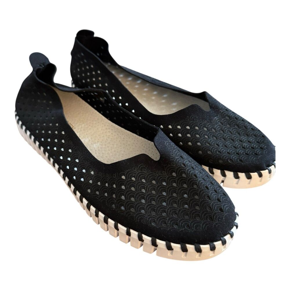 Ilse Jacobsen Size 40 EU 10 US Comfort Shoes Black Slip On Flats Breathable EUC